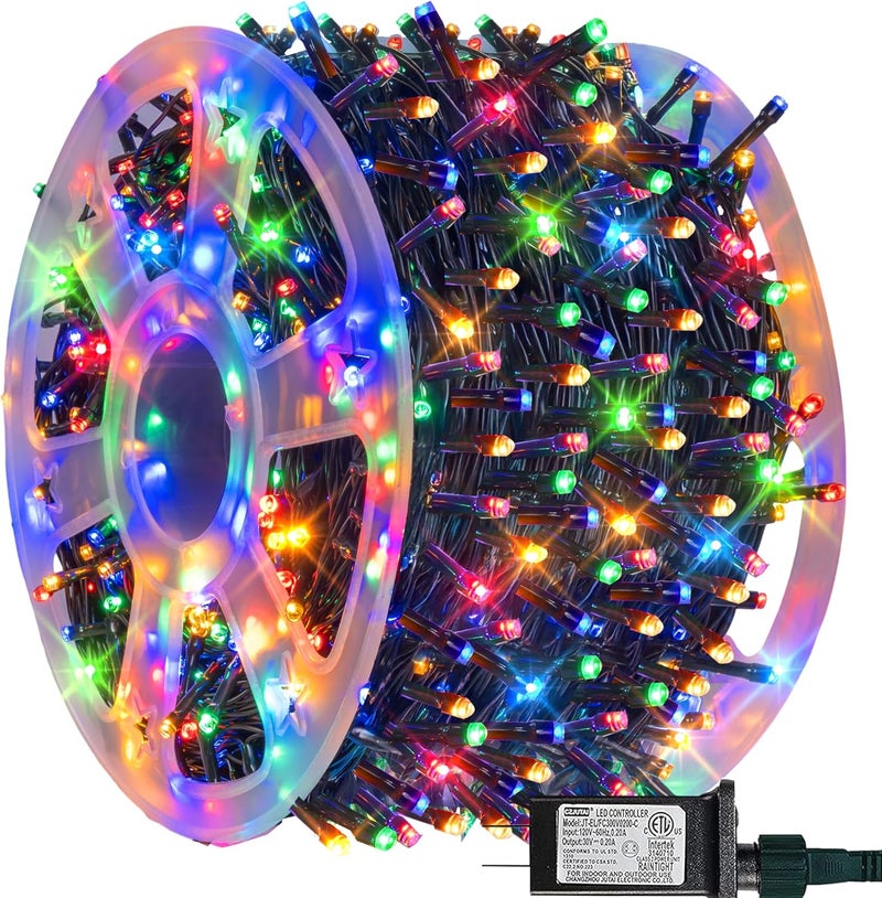 FUNPENY 164FT 500 LED Christmas Indoor Outdoor Decorative String Lights, 8 Modes Waterproof Green Wire LED Fairy Light for Xmas Party Wedding Garden Home Decoration (Multi-Colored) - Image 1